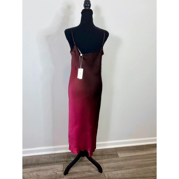 Vince Womens Slip Midi Dress Ombre Beet/Brown Large Pullover Satin Sleeveless - Picture 3 of 4